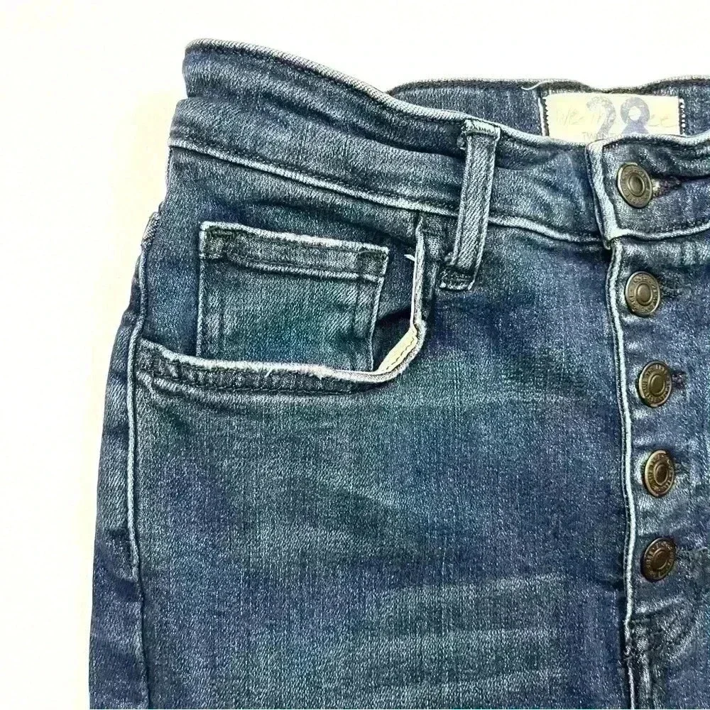 Free‎ People Button Fly Sabrina Distressed High Waist Skinny Jeans Size 28